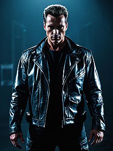 Man in Black Leather Jacket Under Dramatic Lighting