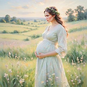 Serene Pregnant Woman in Meadow