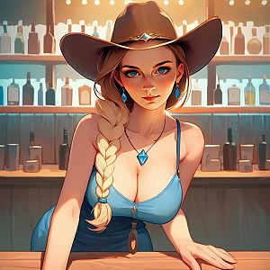 Woman with Blue Eyes and Cowboy Hat
