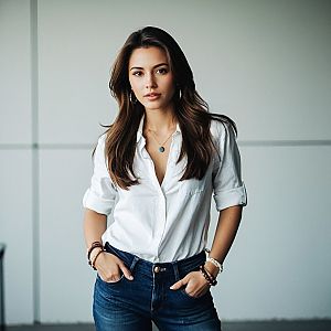Confident Young Woman in Casual Outfit