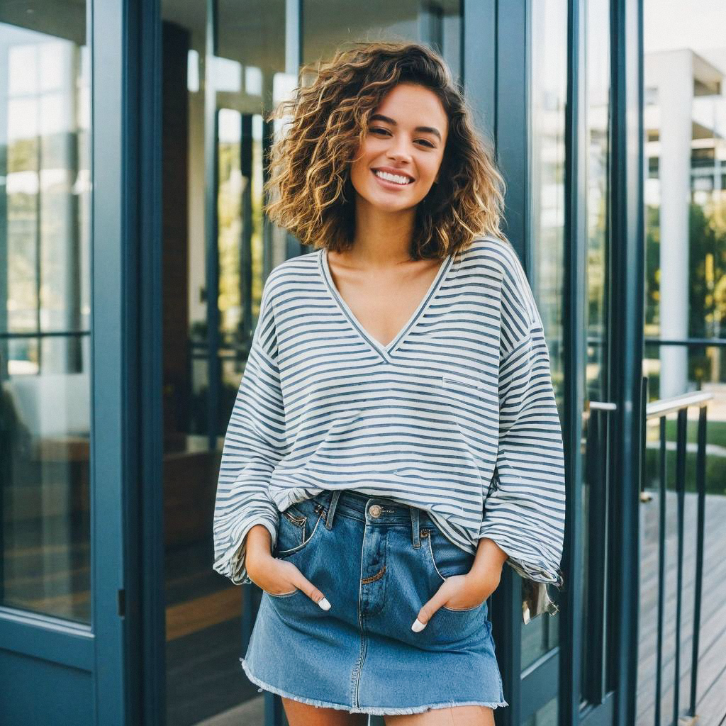 Cheerful young woman outdoors in casual attire