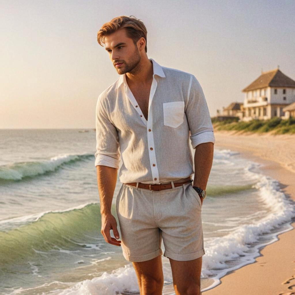 Confident Man on Beach at Sunset