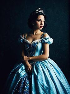 Dramatic Editorial Photo of Woman in Disney Princess Blue Dress