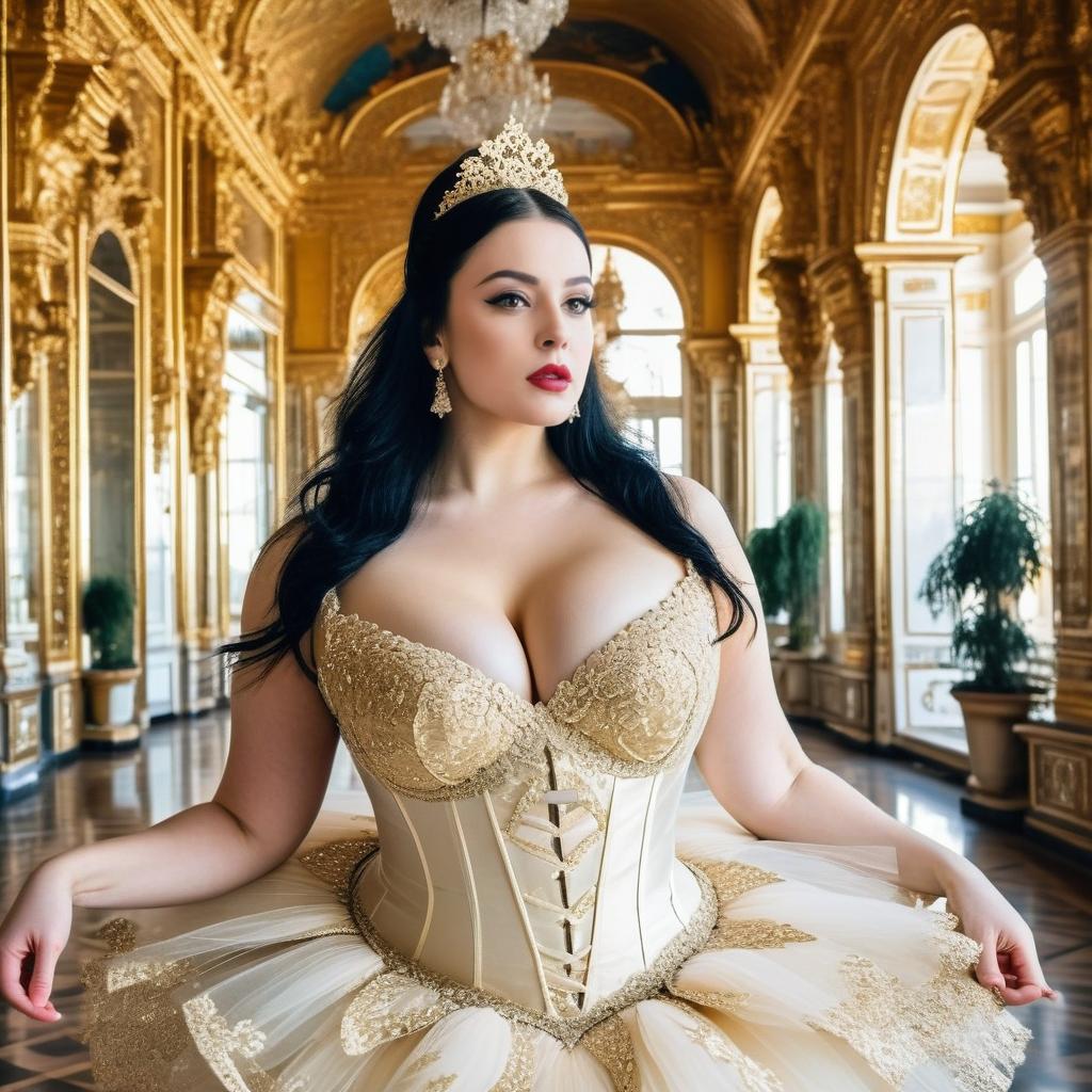 Regal Woman in Gold Corset in Ornate Palace Regal Woman in Gold Corset in Ornate Palace