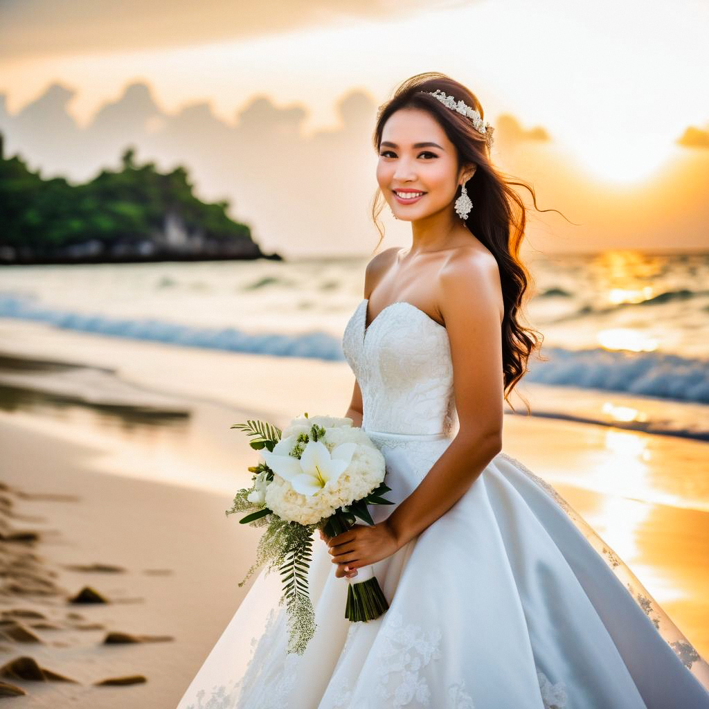 Radiant Bride at Sunset on Beach