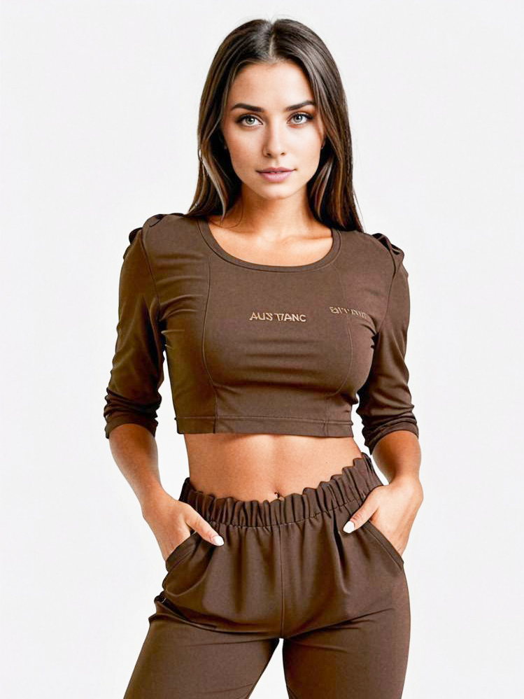 Chic Woman in Brown Activewear