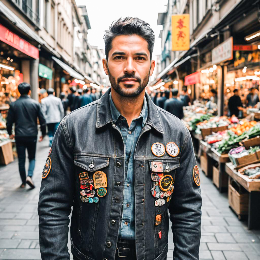 Stylish man in vibrant market street