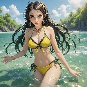 Woman in Yellow Bikini at Tropical Beach