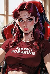 Confident Woman in Red Gaming Chair