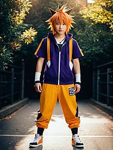 Man Cosplay Wearing Neku Sakuraba Costume Realistic Photo