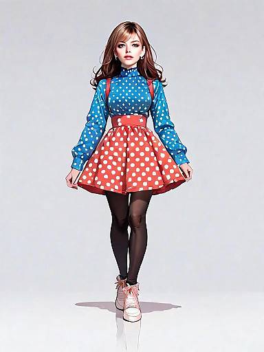 Stylish Woman in Polka Dot Outfit Full Body Comic-Realistic Illustration