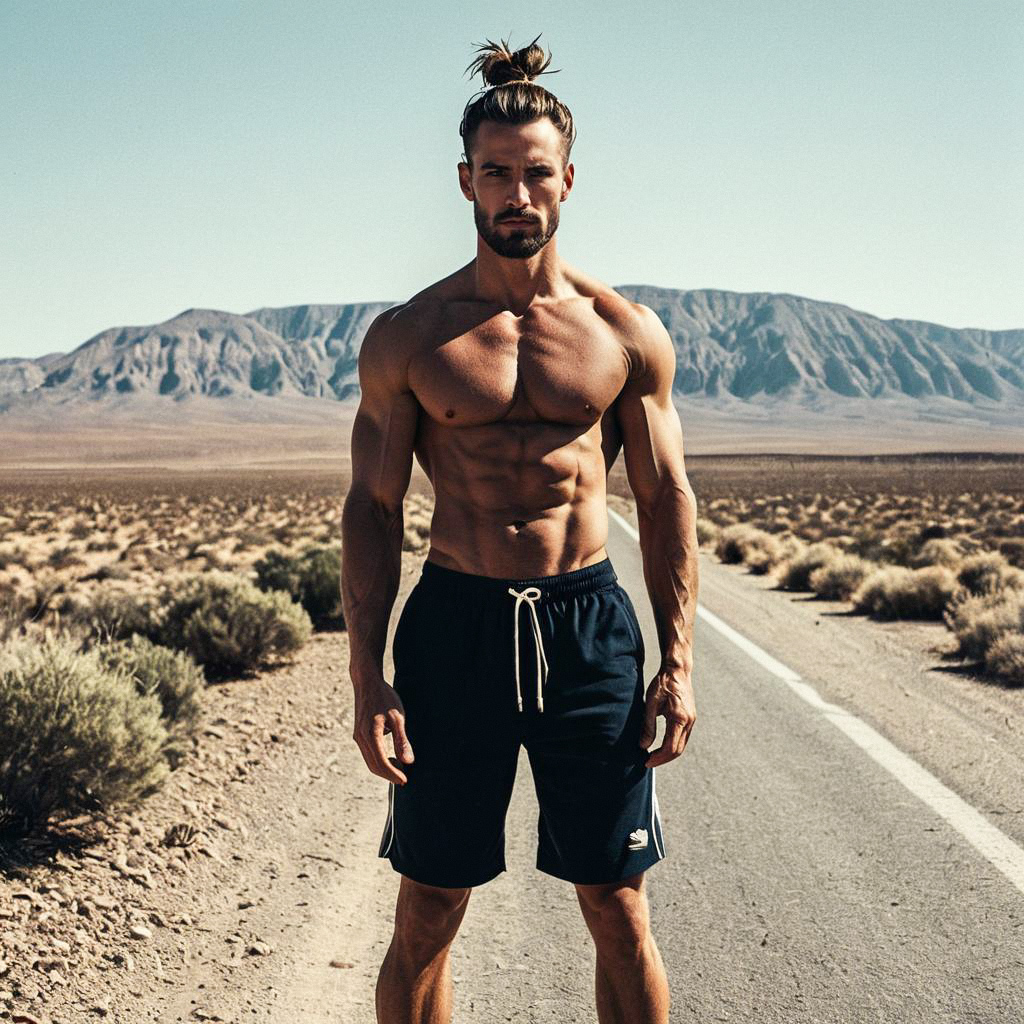 Muscular Man in Desert Landscape Muscular Man in Desert Landscape