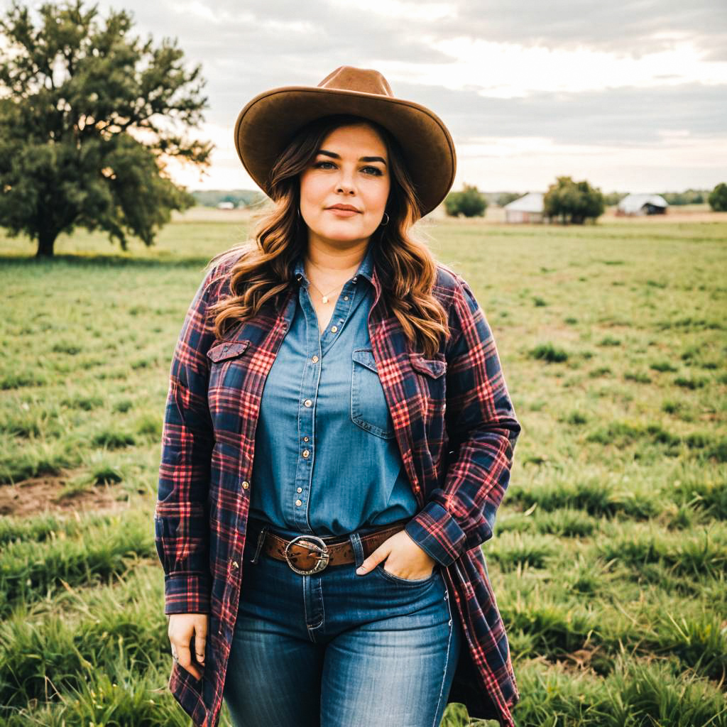 Confident Woman in Rustic Field