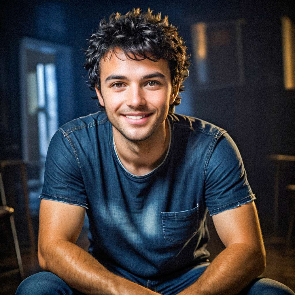 Confident Young Man with Curly Hair