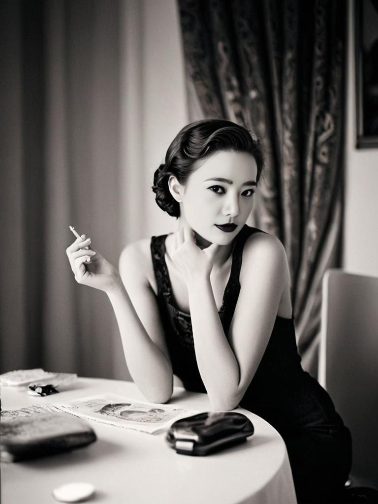 Sophisticated woman in vintage black dress