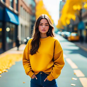 Confident Young Woman in Autumn City Street