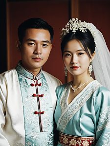 Couple in Traditional Luo Wedding Attire Photorealistic Portrait
