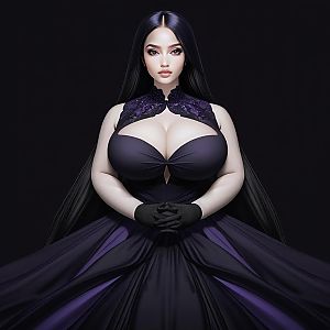 Elegant Woman in Dark Purple Gown