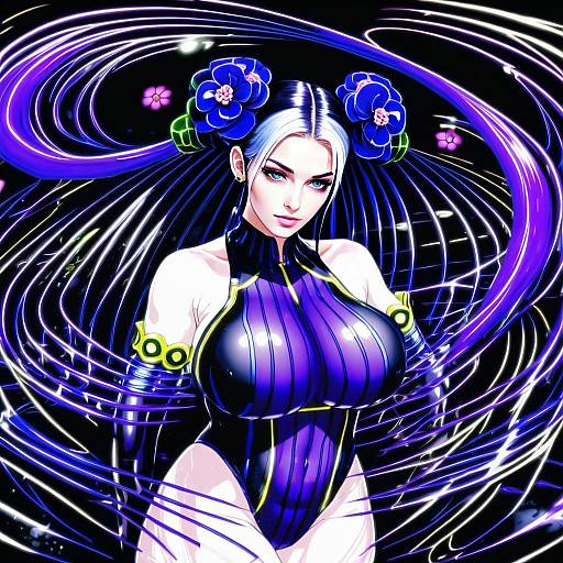 Murasaki Shikibu in Futuristic Purple Swimsuit Anime Art