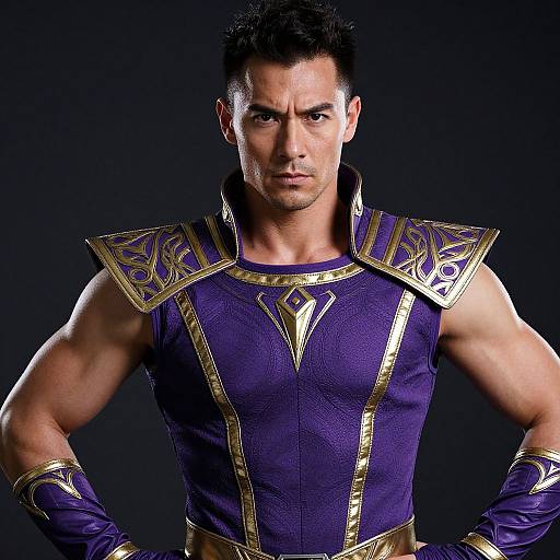 Man in Purple and Gold Fantasy Armor Costume