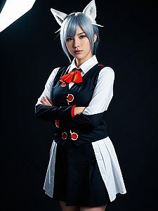 Realistic Izayoi Cosplay Woman Character in Black and White Uniform