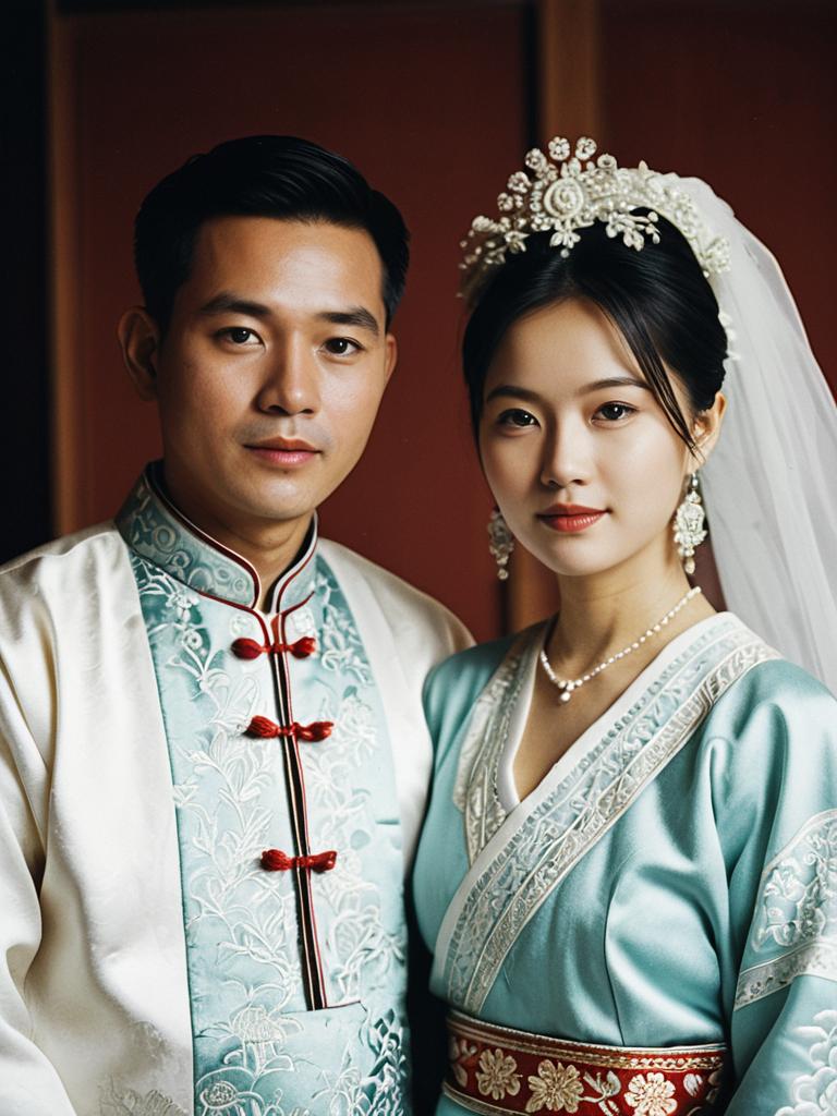 Couple in Traditional Luo Wedding Attire Photorealistic Portrait