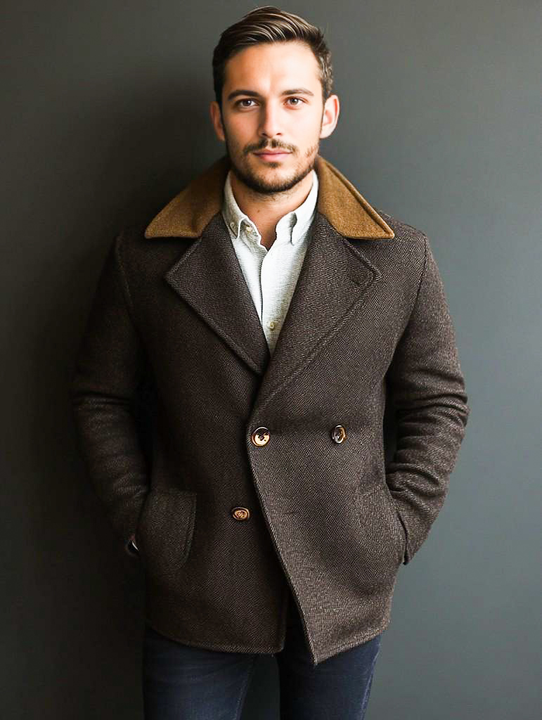 Stylish Man in Brown Double-Breasted Coat