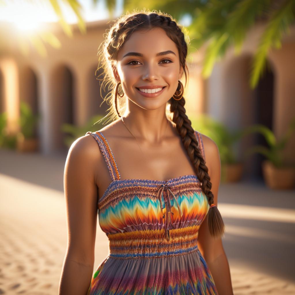 Young Woman Smiling in Colorful Dress