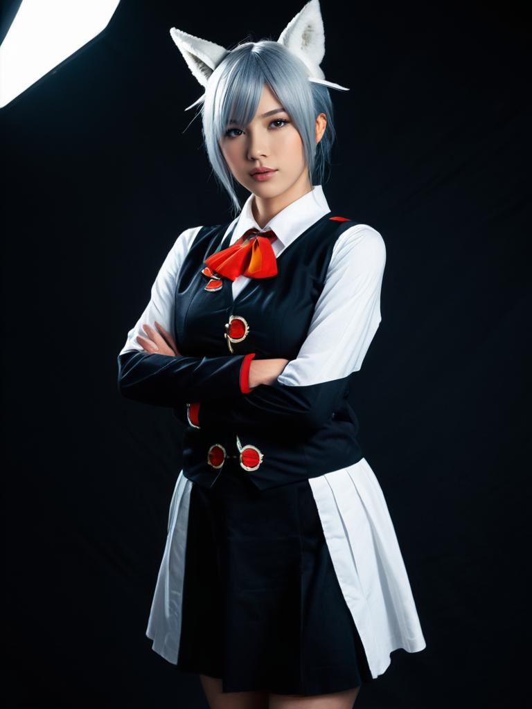 Realistic Izayoi Cosplay Woman Character in Black and White Uniform