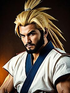 Realistic Gouken Cosplay Portrait of Man in Martial Arts Costume