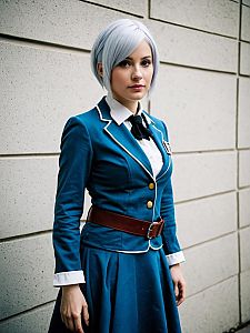 Realistic Lisanna Strauss Cosplay Woman Character in Blue School Uniform