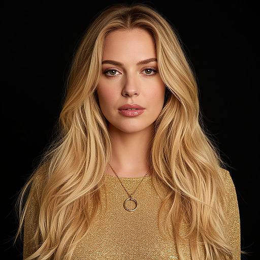 Blonde Woman Wearing Gold Top and Necklace Portrait