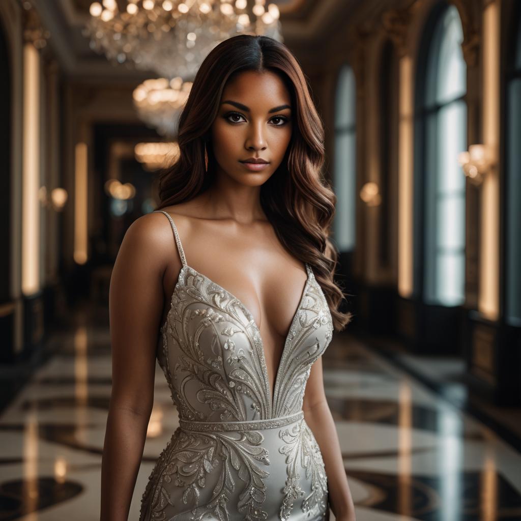 Elegant Woman in Beaded Gown