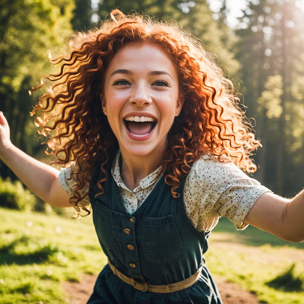 Joyful Woman in Sunlit Forest