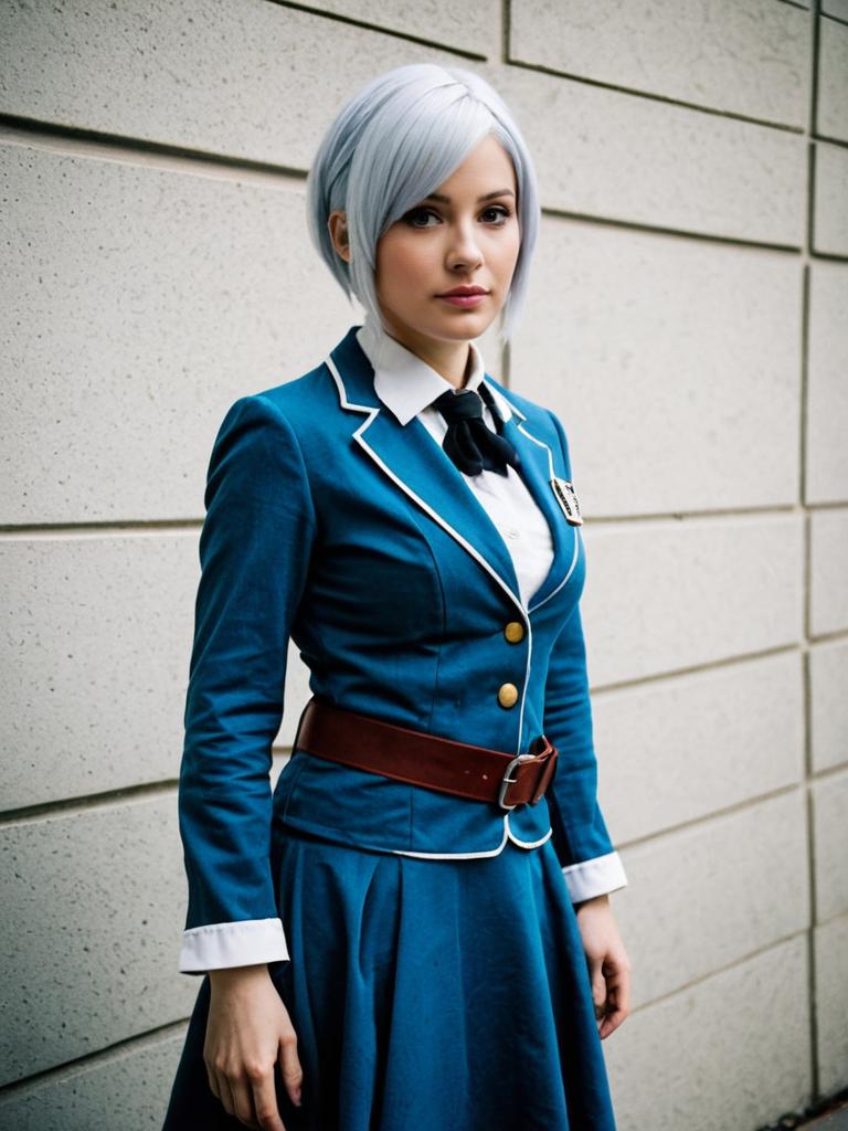 Realistic Lisanna Strauss Cosplay Woman Character in Blue School Uniform