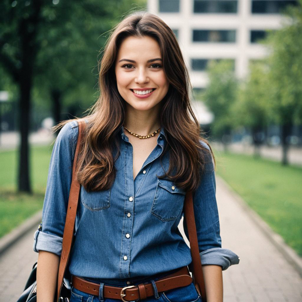 Confident Young Woman in Urban Park