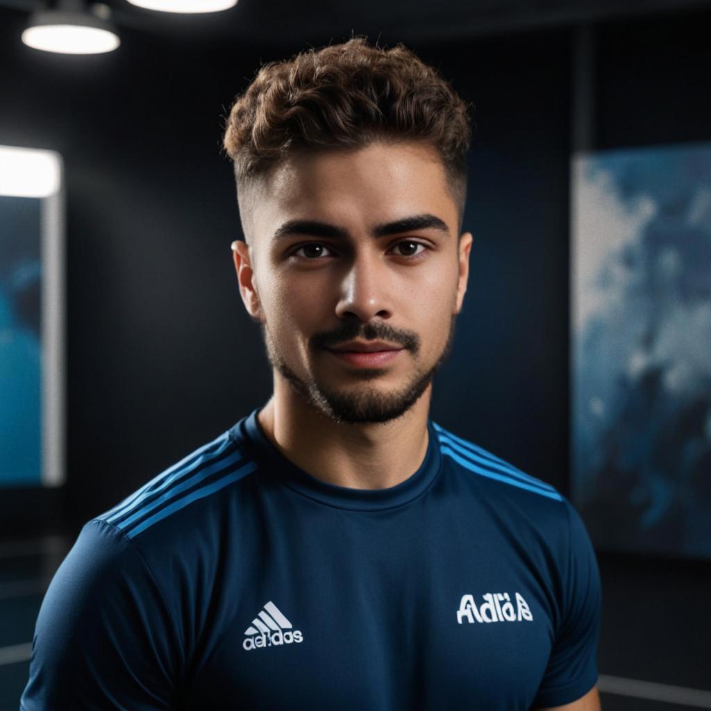 Stylish Young Man in Blue Adidas Sports Shirt