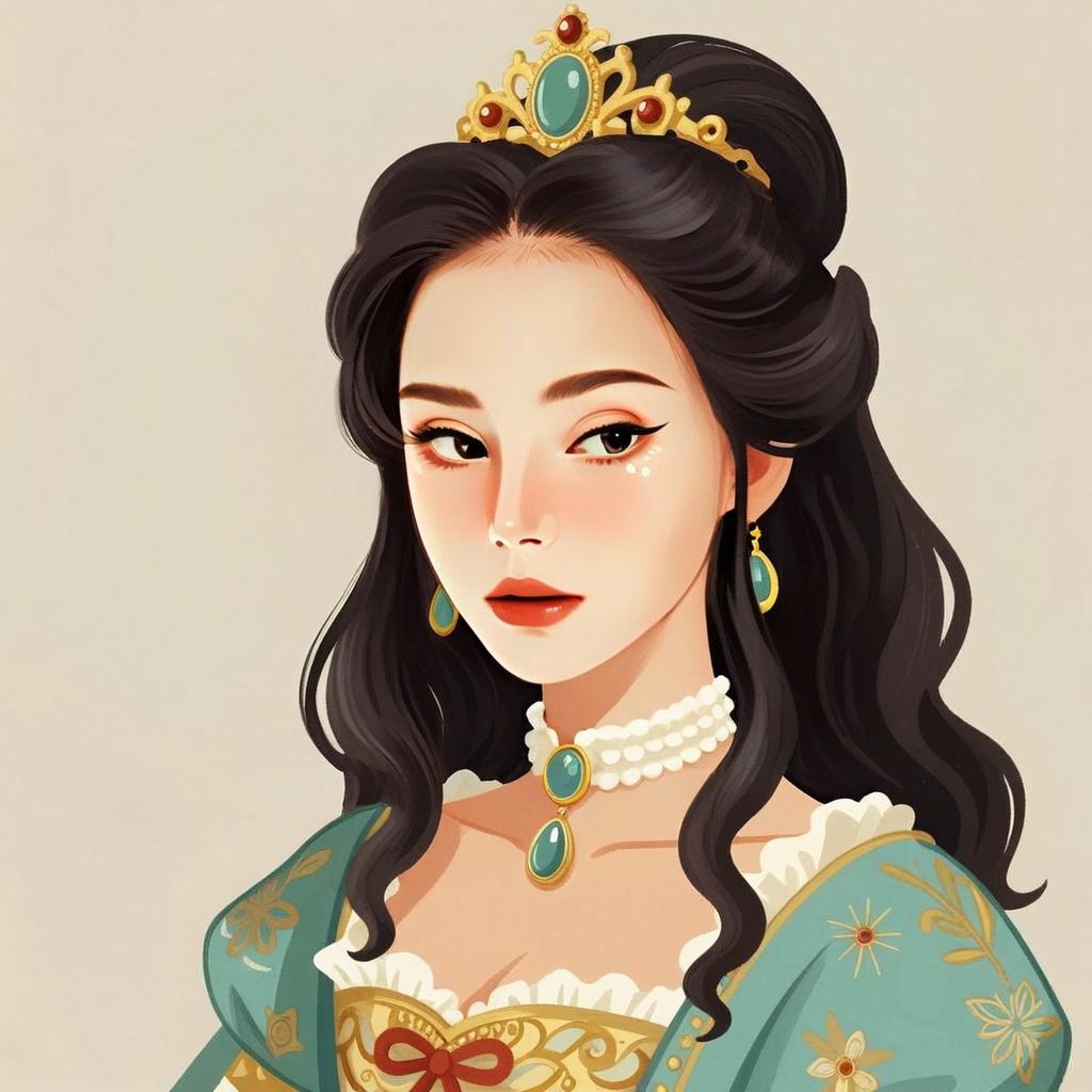 Regal Woman in Vintage Teal Dress with Jeweled Tiara Digital Portrait