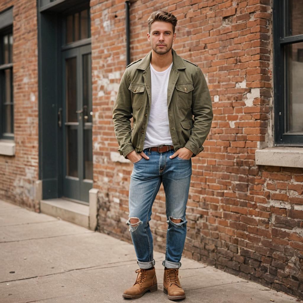 Casual Urban Portrait of a Man in Military Green Jacket