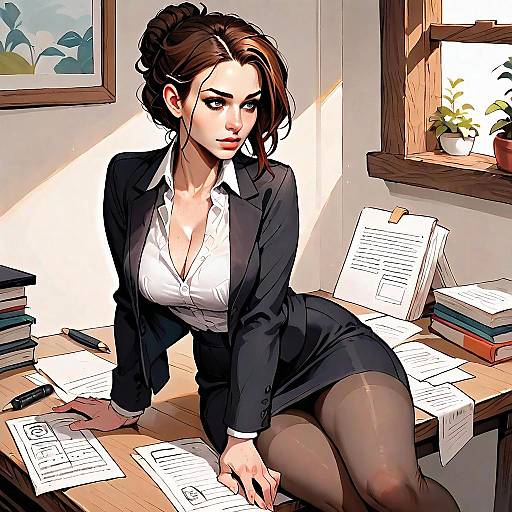 Stylish Woman in Office Setting Digital Art Illustration