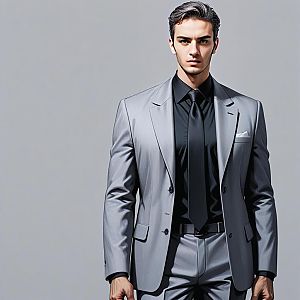 Confident Young Man in Light Gray Suit