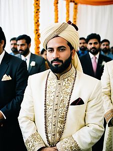 Man in Sherwani Shalwar Candid Portrait at Wedding Ceremony