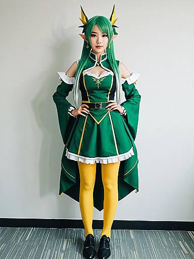Hanabatake Chaika Cosplay Woman in Green Fantasy Outfit with Elf Ears