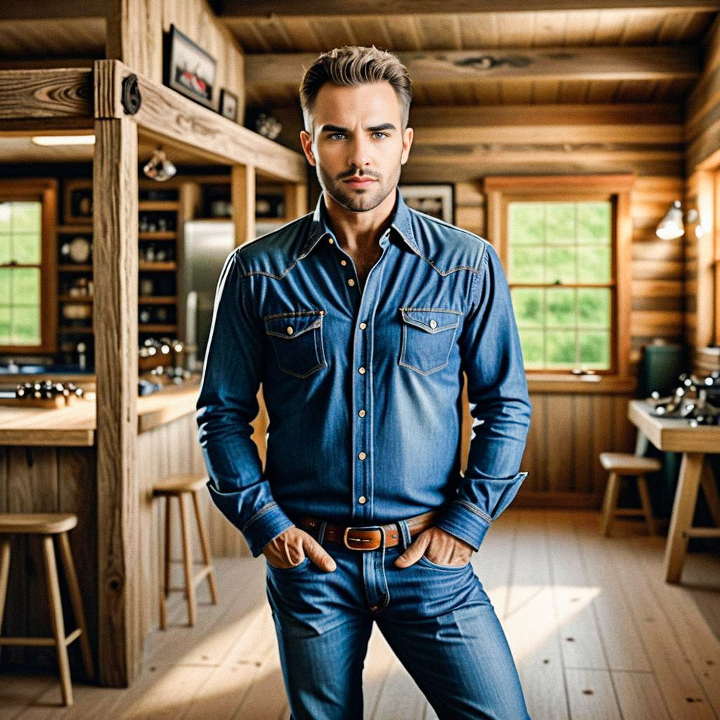 Confident Man in Stylish Denim Outfit