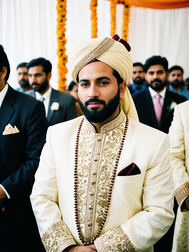 Man in Sherwani Shalwar Candid Portrait at Wedding Ceremony