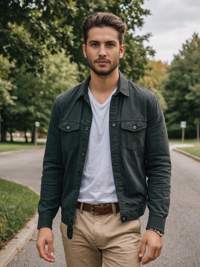 Confident Man in Artistic Casual Attire Outdoors