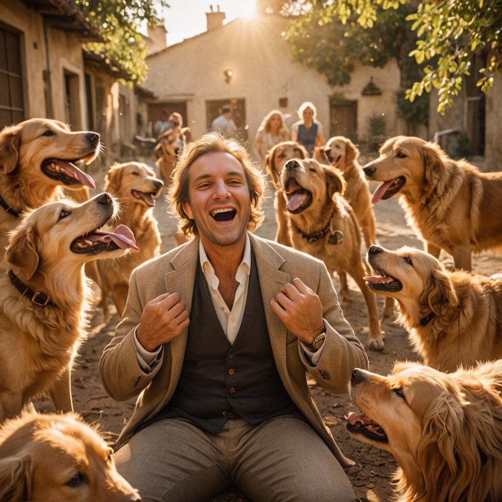 Man with Happy Golden Retrievers