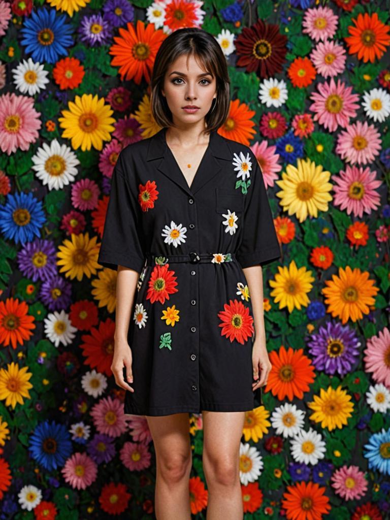 Young Woman in Floral Embroidered Dress