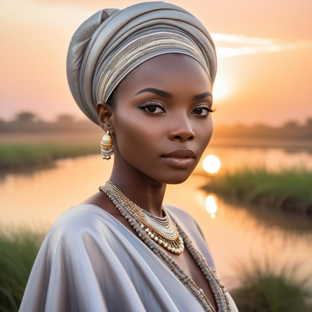 Elegant Woman in Traditional Attire at Sunset