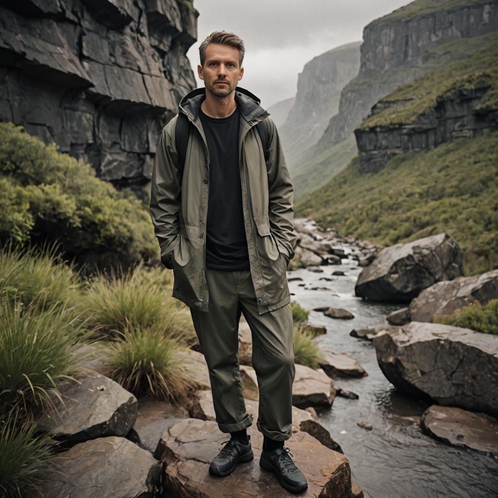 Thoughtful Man in Rugged Landscape